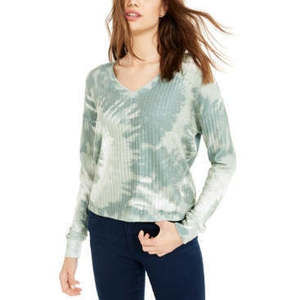 Cozy Ribbed Tie-Dyed Top Green Extra Small Juniors Crave Fame